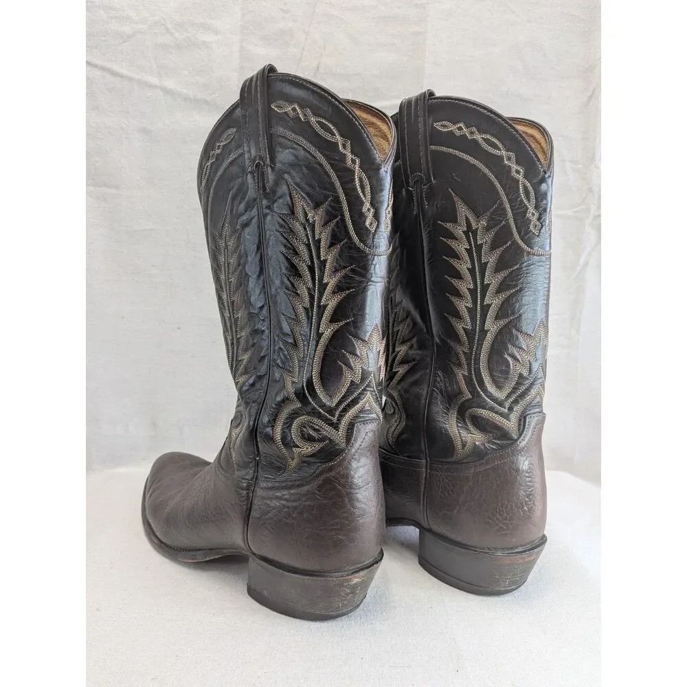 Western Cowboy Heritage 10.5D Tony Lama 6903 Leather Boots Brown Black